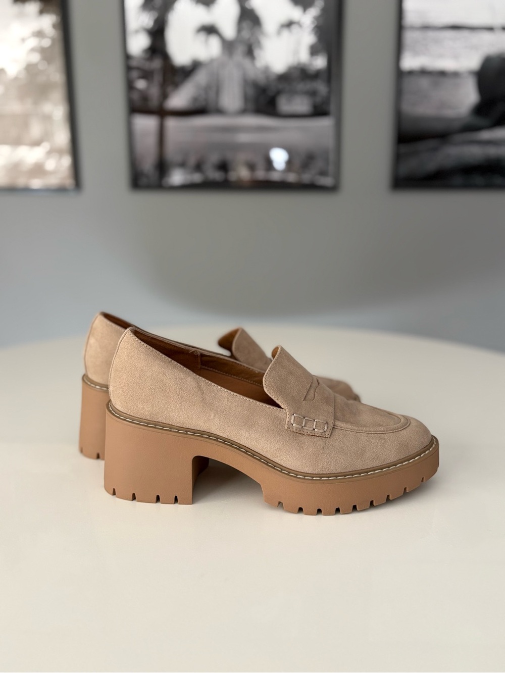 Universal Thread Beige Suede Chunky Lug-Heel Loafers